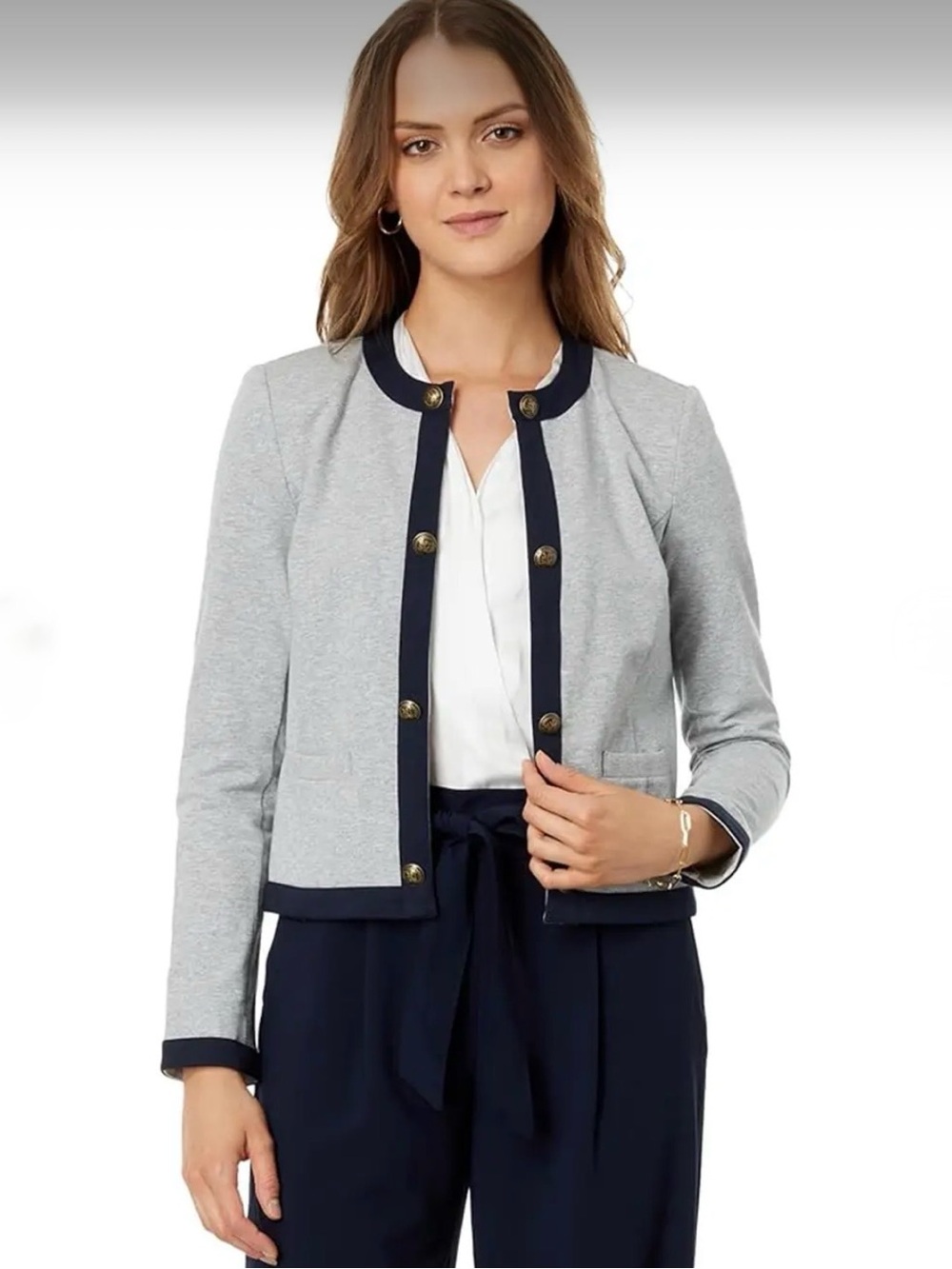 Tommy Hilfiger Gray and Navy Contrast Trim Women's Jacket